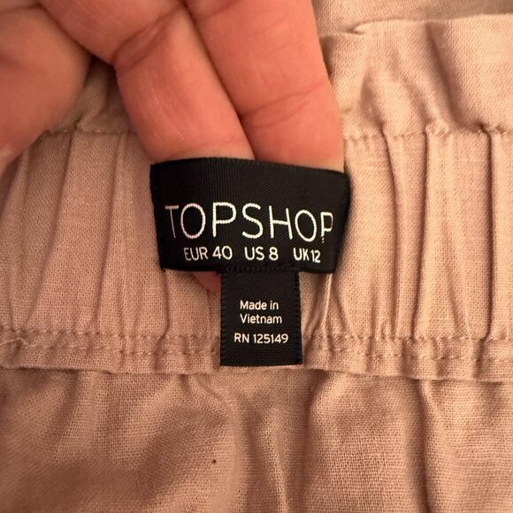 Women's 8 TopShop Light Rose Linen Blend Button Paperbag Mini Skirt - Picture 4 of 6